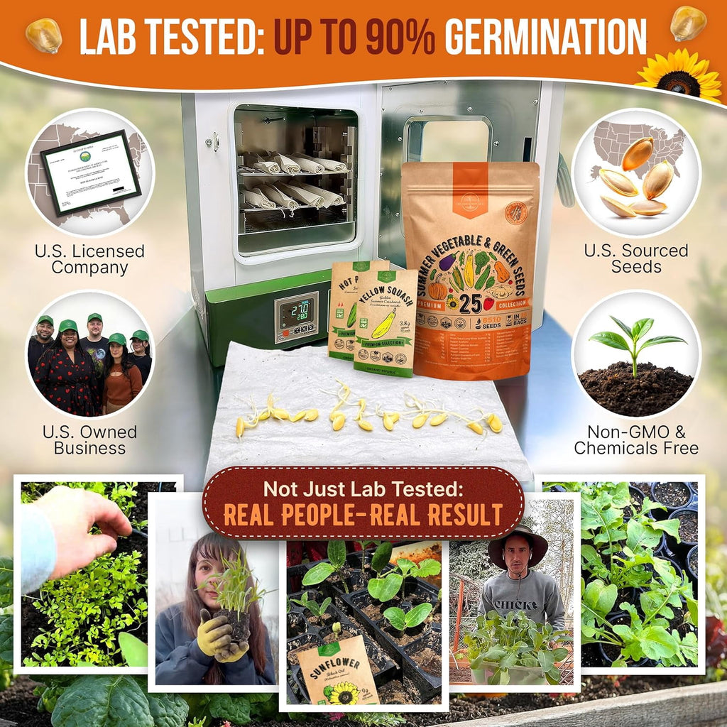 - 25 Summer Vegetable & Greens Seeds Varieties - 6,510+ Non GMO Heirloom Garden Seeds