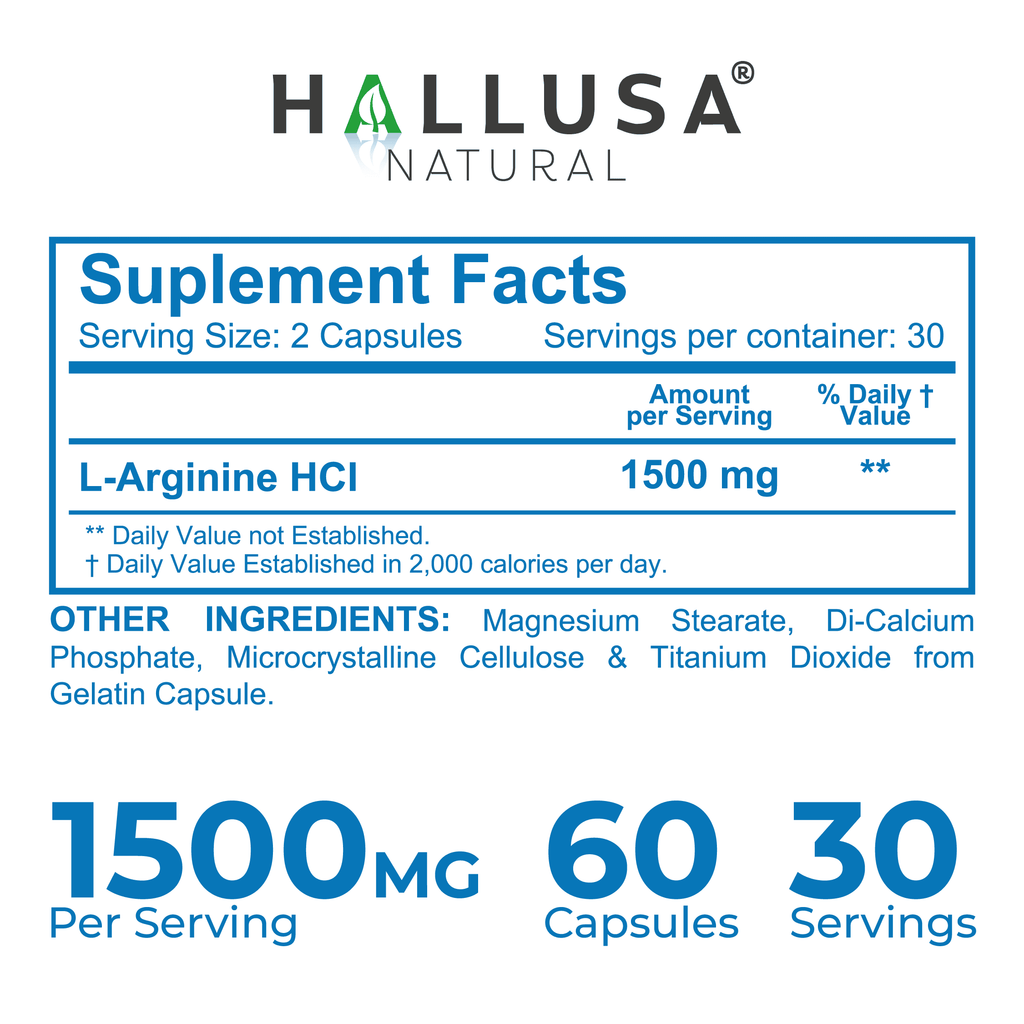 L-Arginine Nitric Oxide Supplement - 60 Caps for Heart & Athletic Health