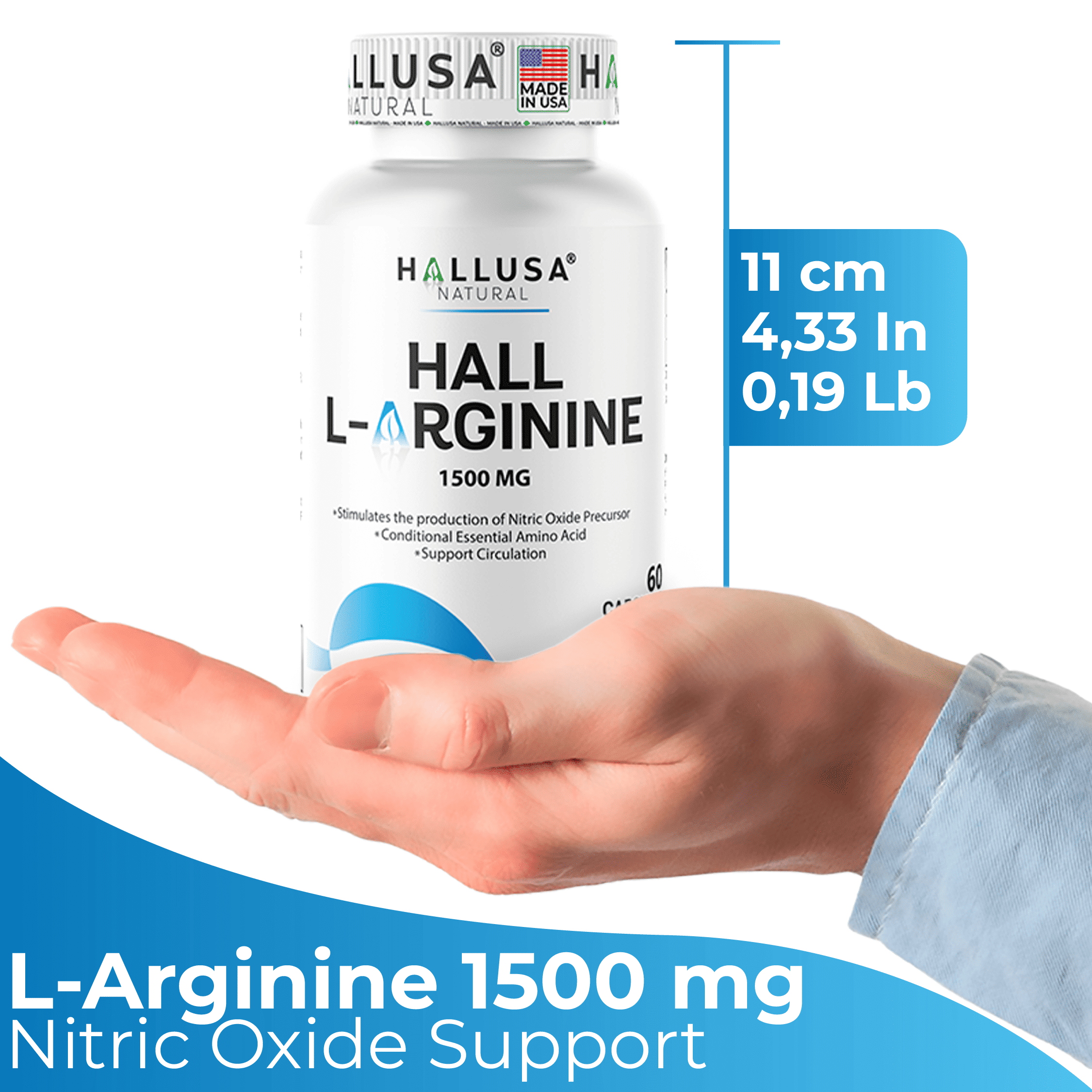 L-Arginine Nitric Oxide Supplement - 60 Caps for Heart & Athletic Health