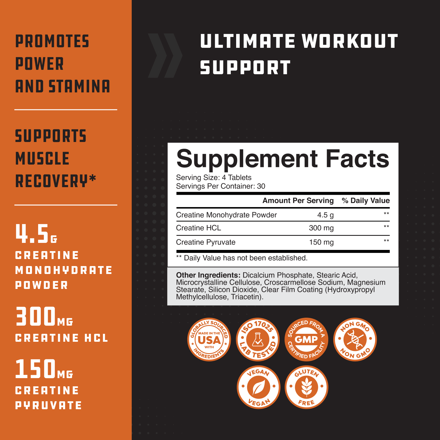 Tri-Phase Creatine Tablets, Pre Workout Supplement for Muscle Mass and Recovery, 120 Ct